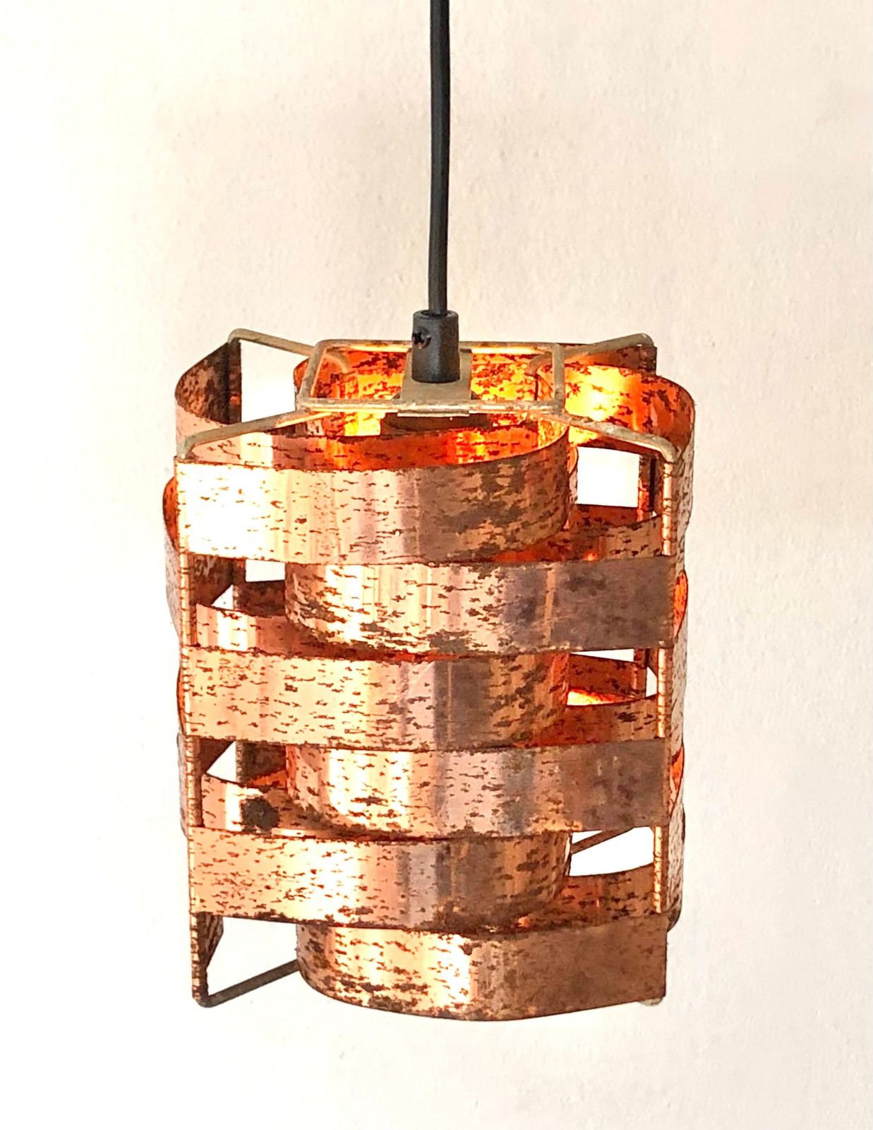 French Max Sauze Mid Century Modern “Mars” Vintage Heavy Patinated Copper Ceiling Lamp With Multilayer Shades   Design From The 1960s photo 221.0