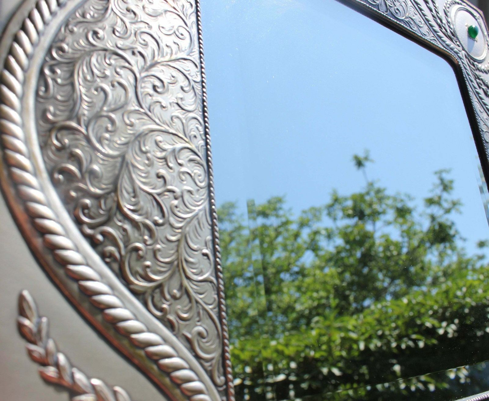 Statement Sterling Silver Mirror By Bruno Castellani, Signed Italian Table Top Makeup Vanity Mirror Ornate Designer Decoration photo for sale