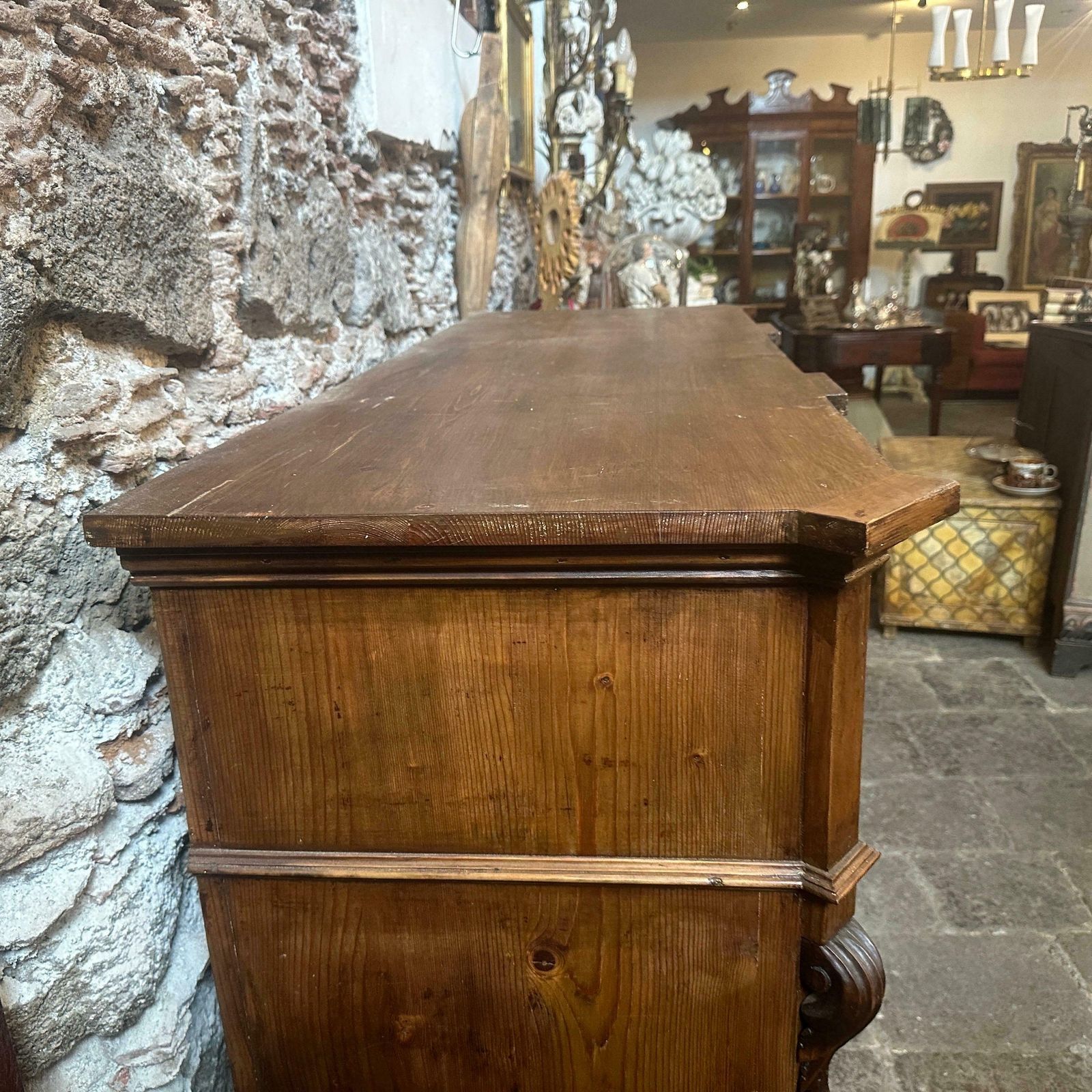 photo for sale 1870s Louis Philippe Hand Carved Fir Wood Sicilian Credenza