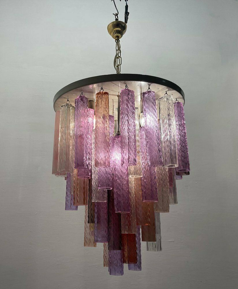 Large Murano Glass Tube Chandelier, 1980s photo vinterior