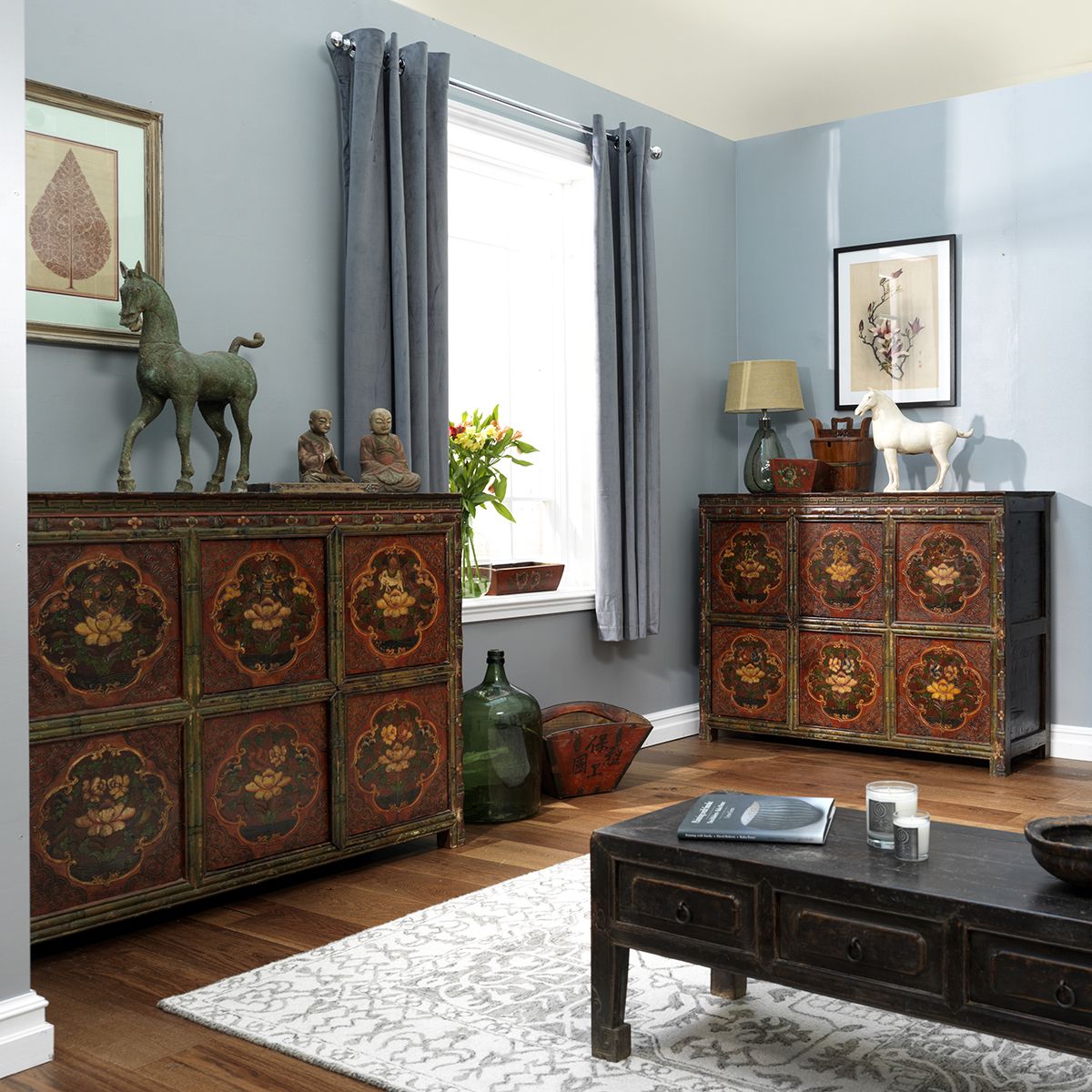 Pair Of Antique Tibetan Painted Cabinets photo furniture