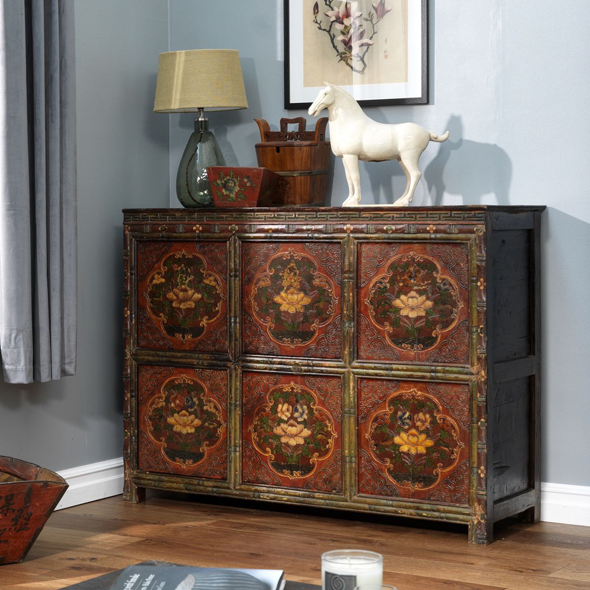 Pair Of Antique Tibetan Painted Cabinets photo Furniture