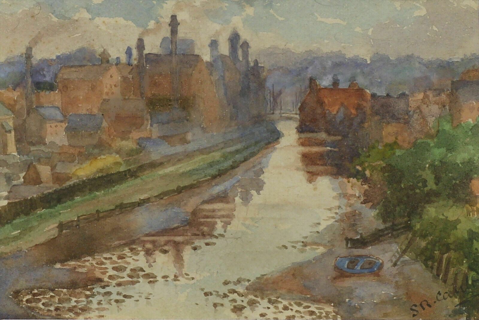 Watercolour By Susan Ruth Canton. Riverside View, Possibly Potteries Area photo furniture