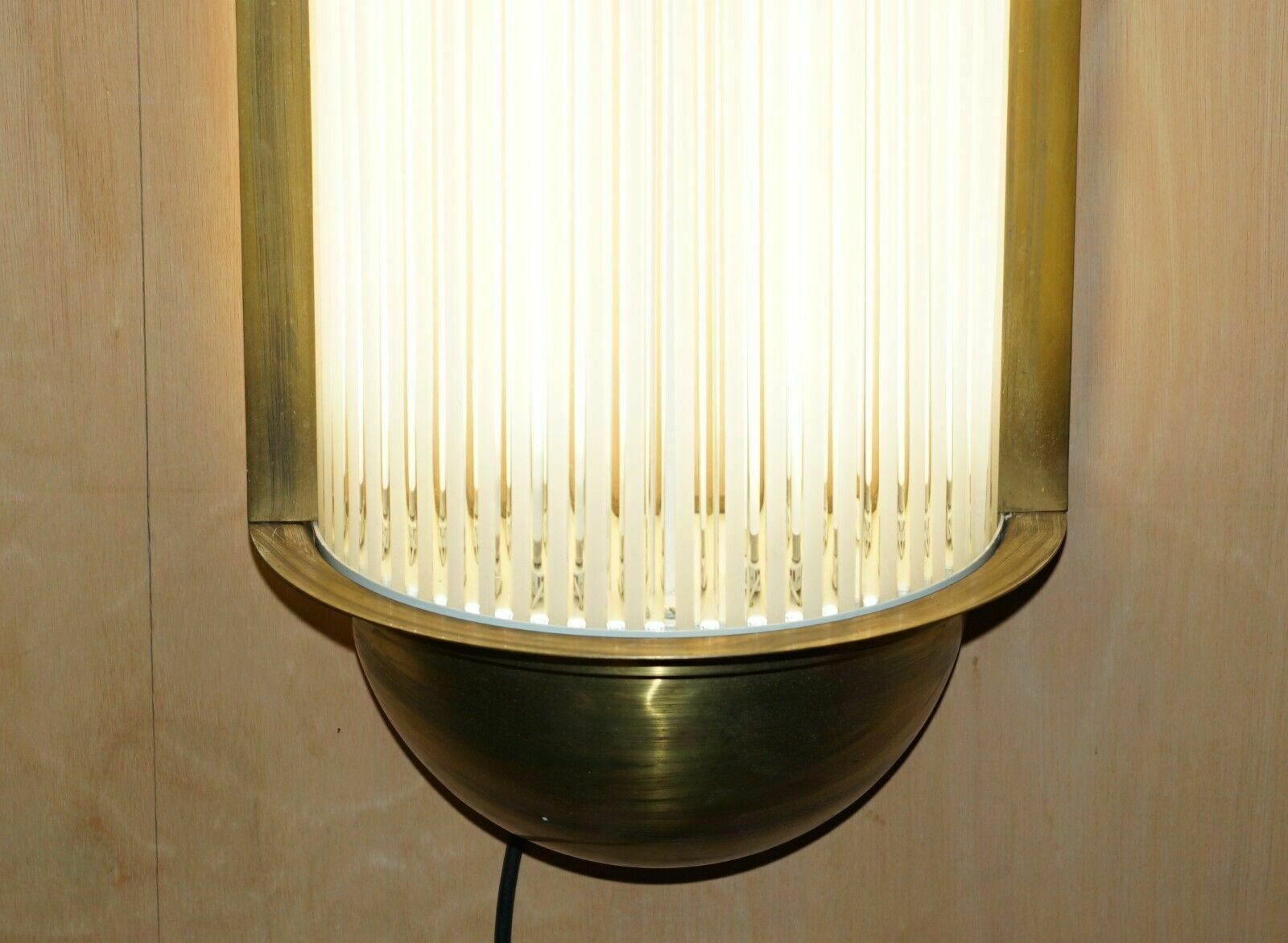 Pair Of Extra Large Art Deco Style Brass Glass Genet Michon Wall Sconces Lights photo vinterior
