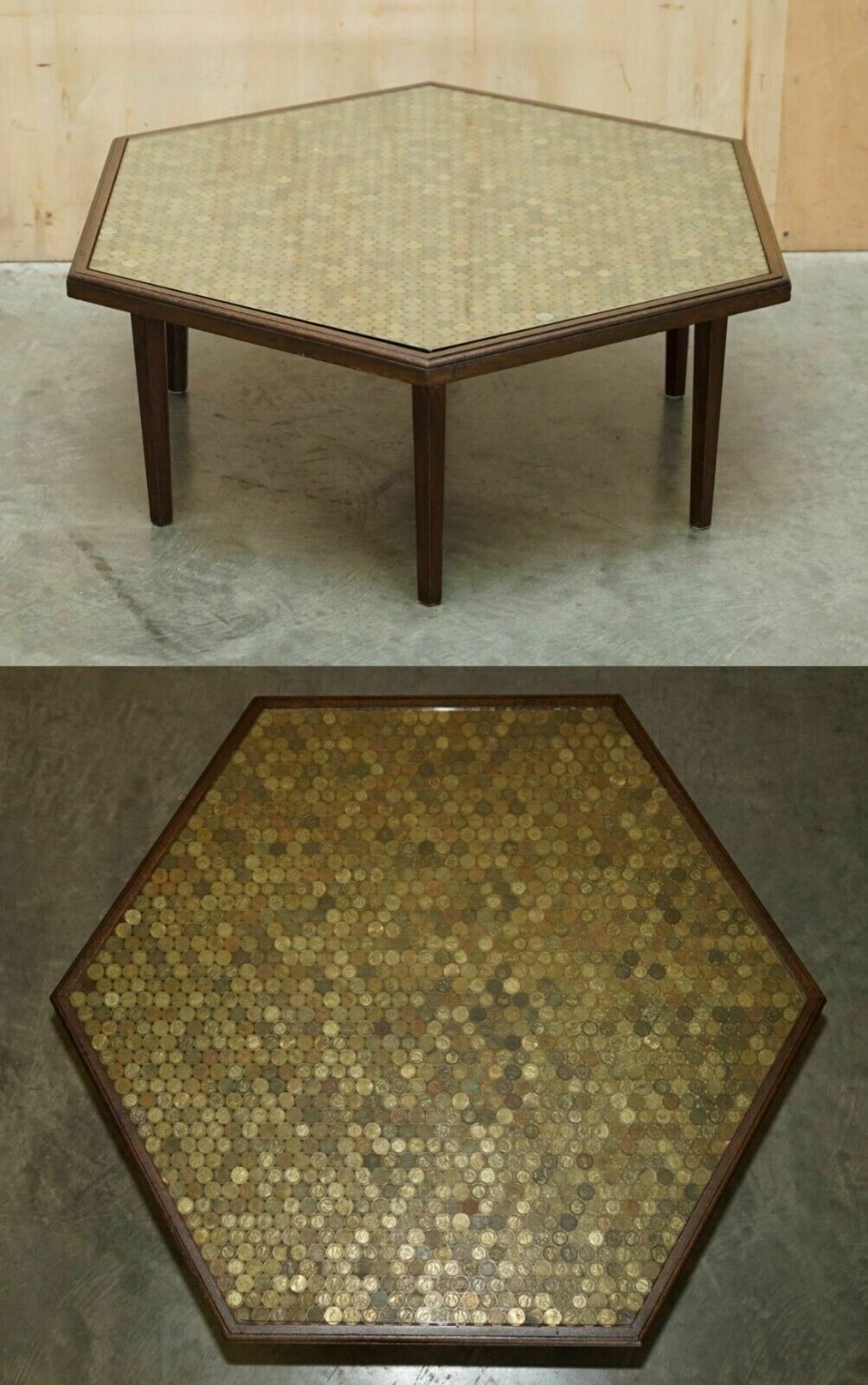 Antique Circa 1920 Coffee Table Covers In English Three Pence Coins From 1940's