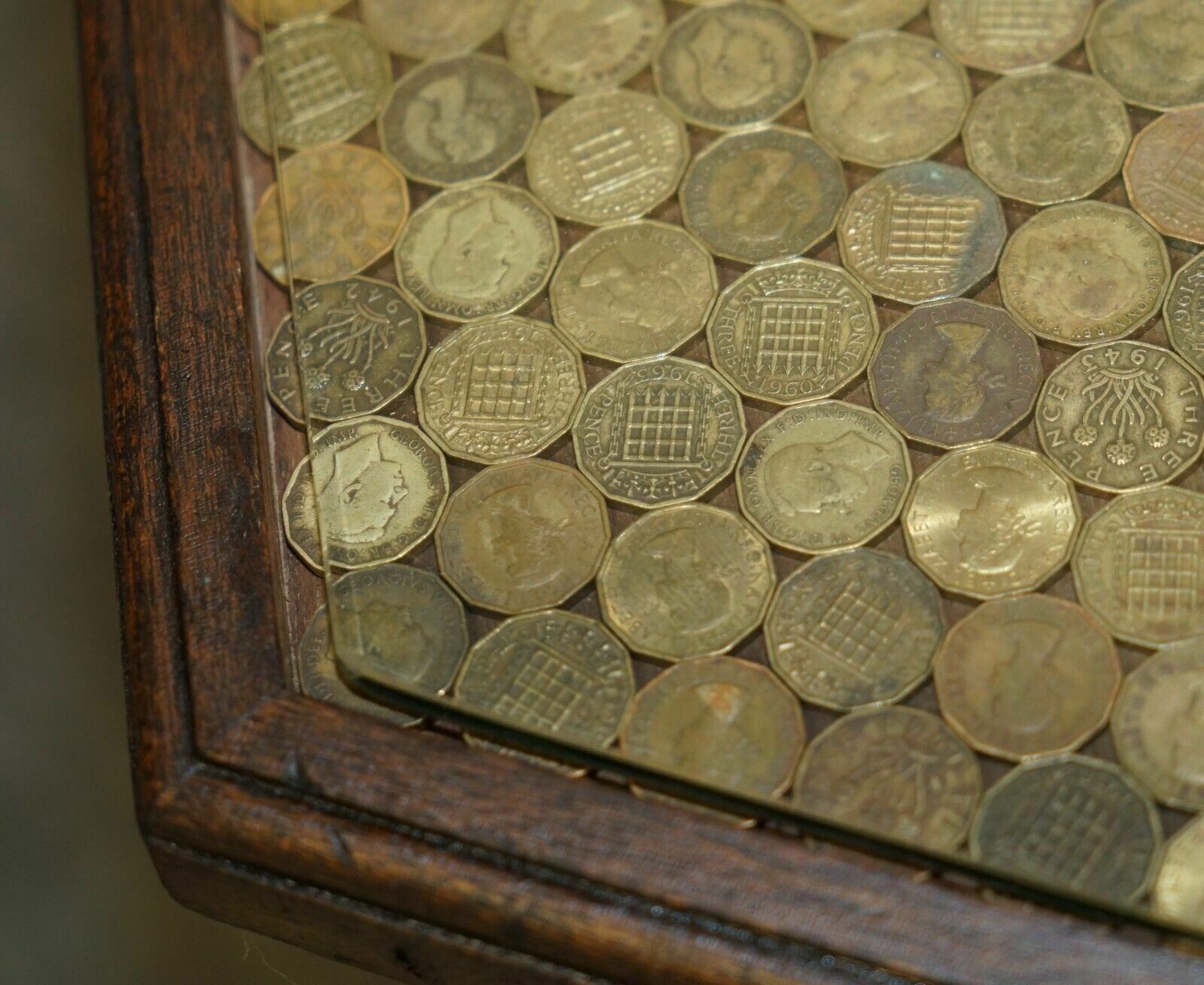 Antique Circa 1920 Coffee Table Covers In English Three Pence Coins From 1940's photo buy