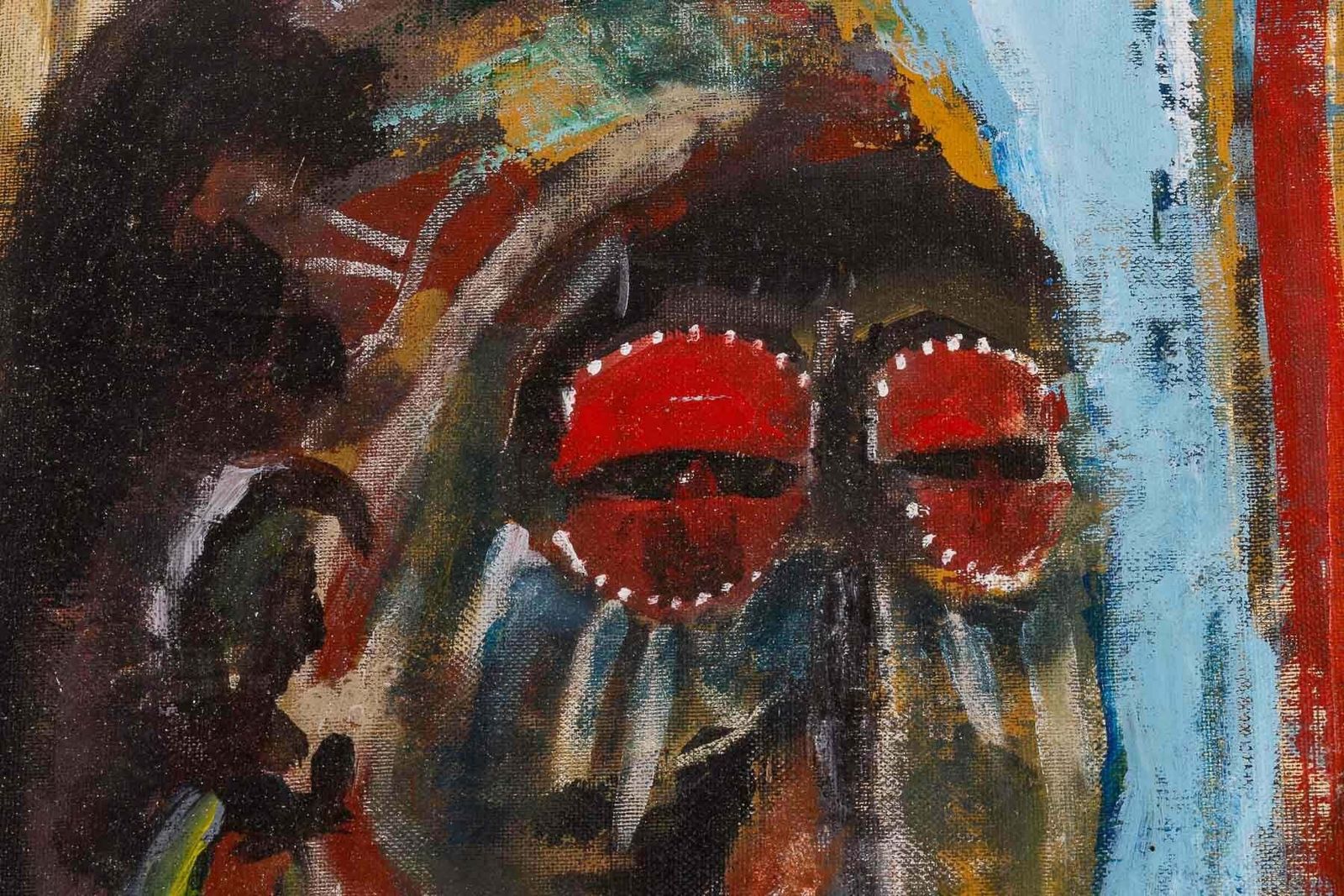 Painting Of An African Mask By Yves Farbos. photo for sale