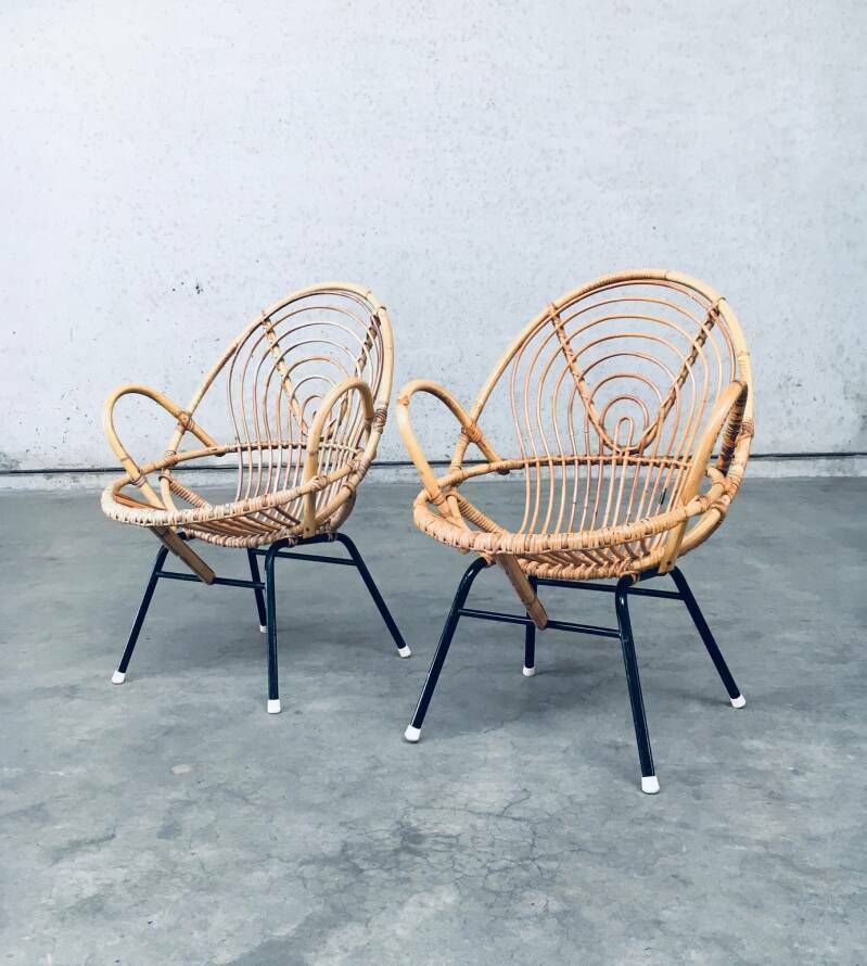 1960's Pair Of Rattan Lounge Chairs By Rohe Noordwolde photo furniture