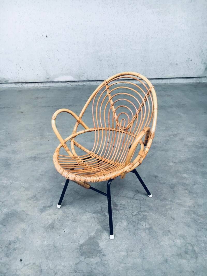 photo for sale 1960's Pair Of Rattan Lounge Chairs By Rohe Noordwolde