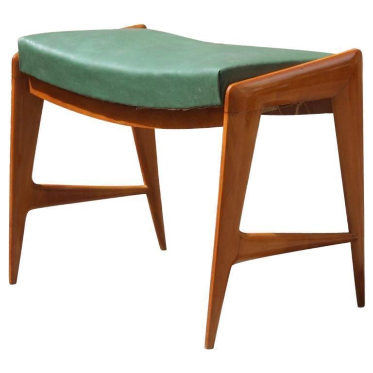 1950s Italian Bench In Maple And Minimalist Faux Leather Dassi Milano