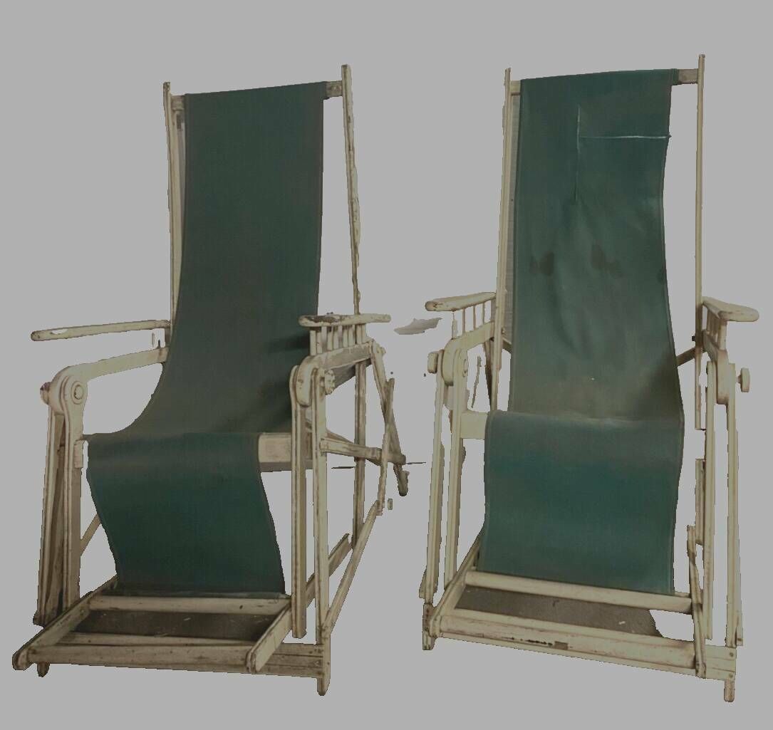 Pair Of Old 20th Century Lacquered Wood Deckchairs photo furniture