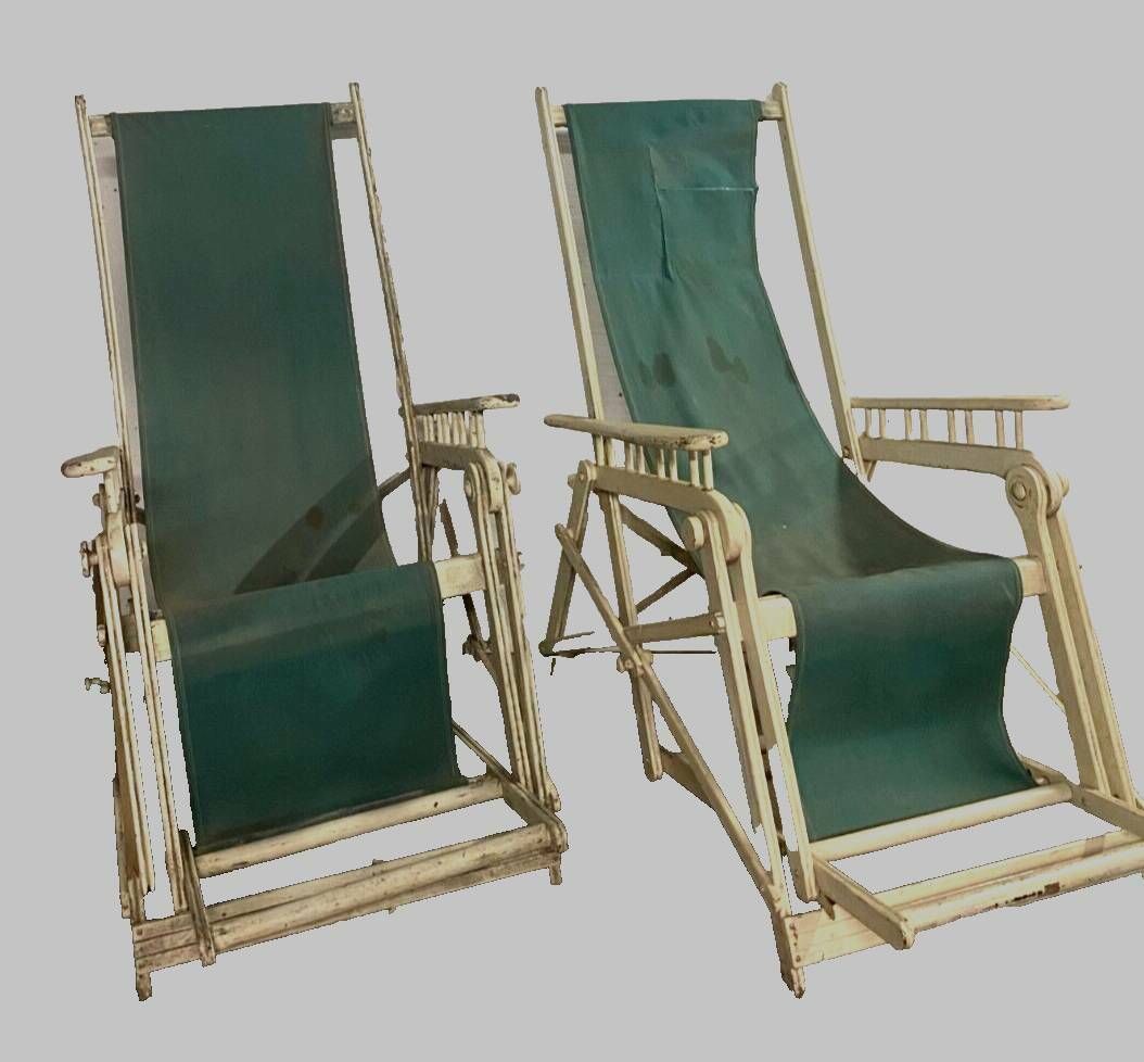 1873.54 Pair Of Old 20th Century Lacquered Wood Deckchairs photo