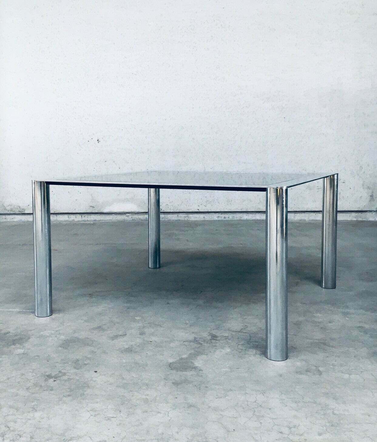 Mid Century Rookglas & Verchroomd Stalen Vierkante Eettafel Van Sergio Mazza Voor Cinova, Italië, Jaren 1970 photo 850.0
