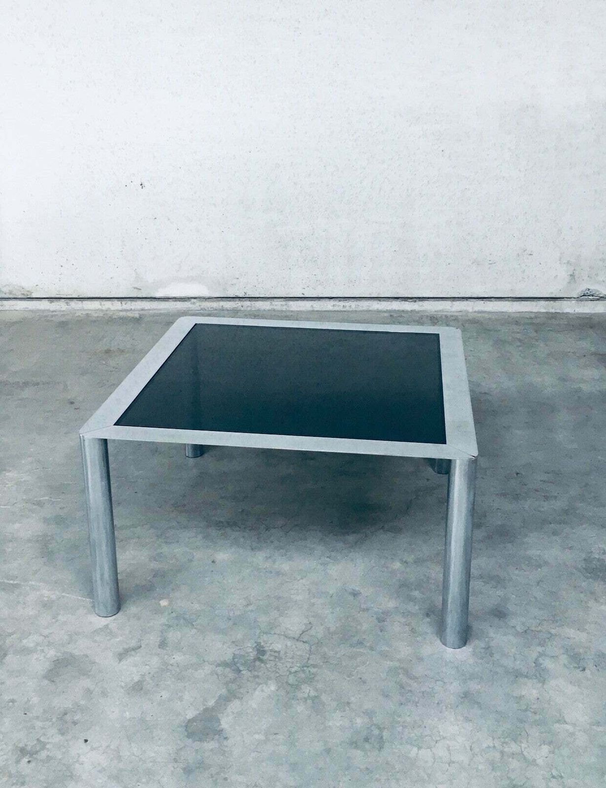 Midcentury Smoked Glass & Chromed Steel Square Dining Table By Sergio Mazza For Cinova, Italy 1970's photo vintage