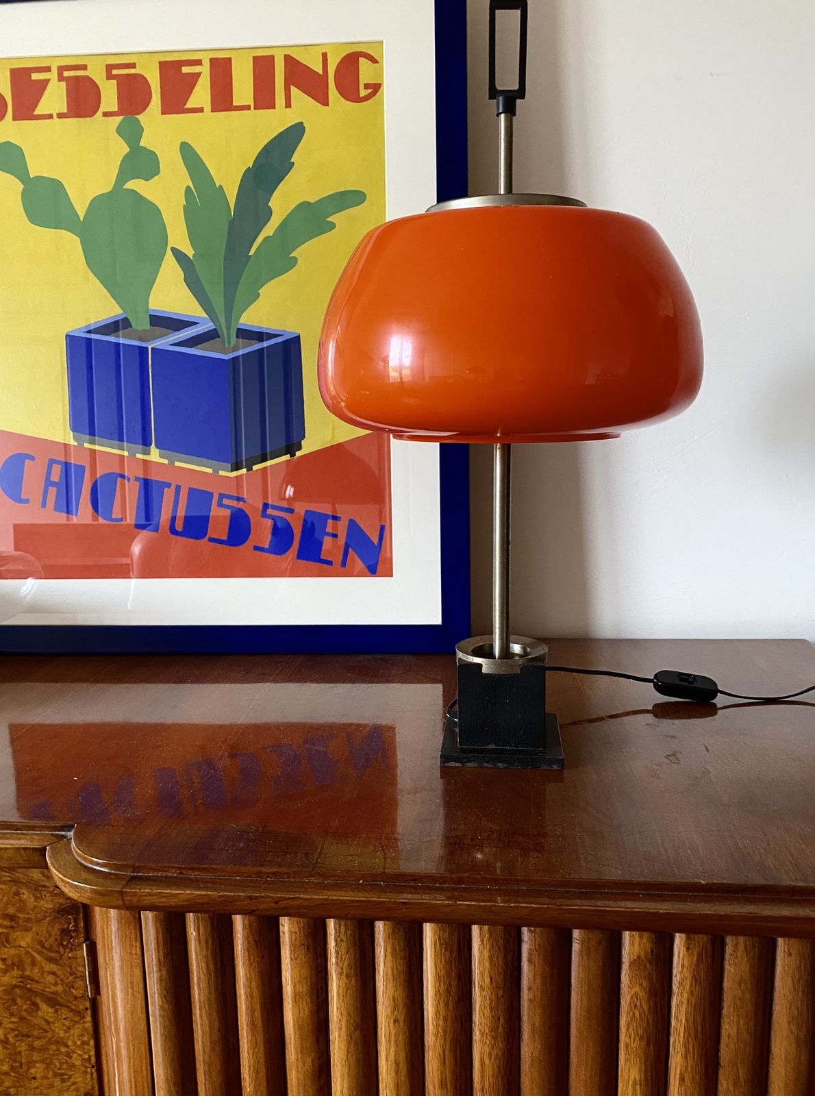 1500.0 Oscar Torlasco, Orange Glass Table Lamp, Prod. Lumi, 1960 Ca. photo