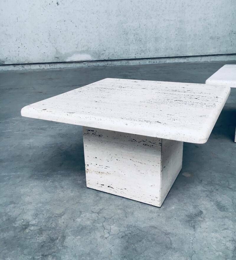 photo for sale Italian Design Travertine Square Side End Table Set 1970's