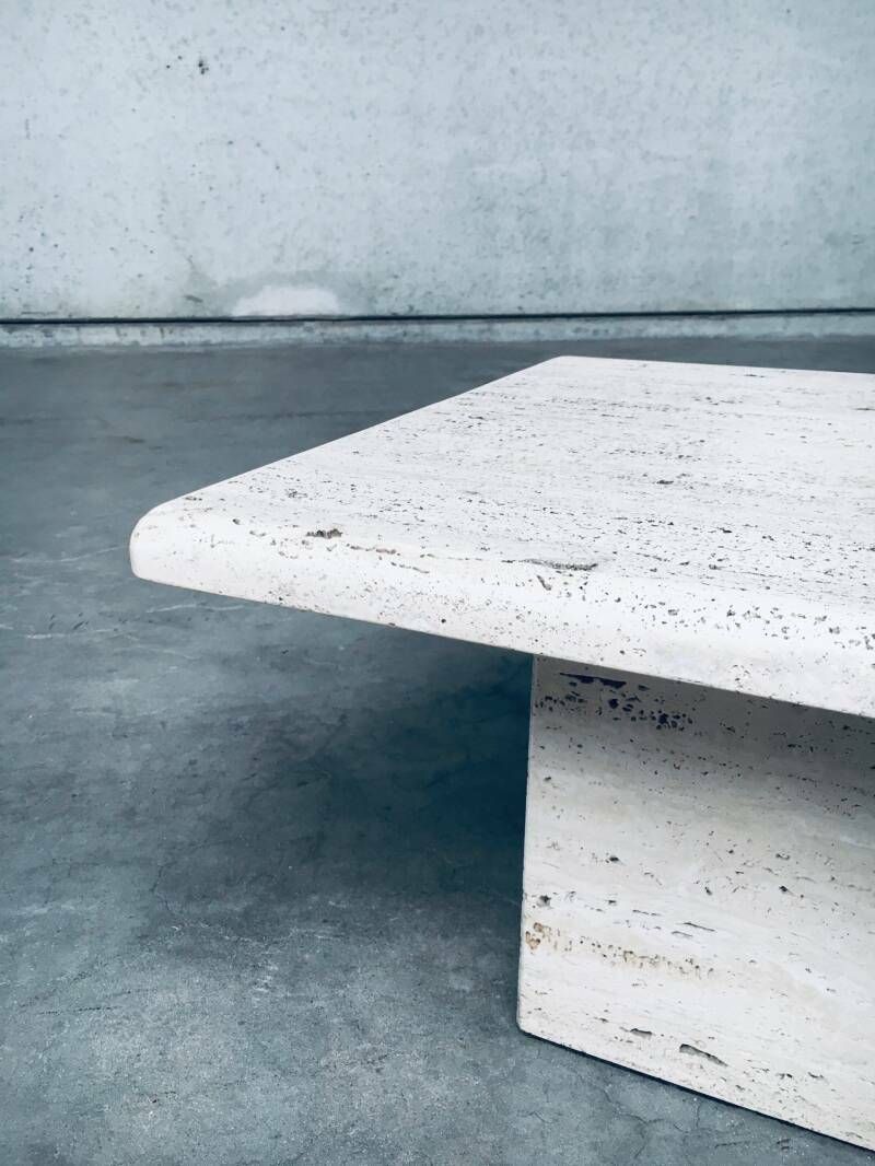 Furniture Italian Design Travertine Square Side End Table Set 1970's photo