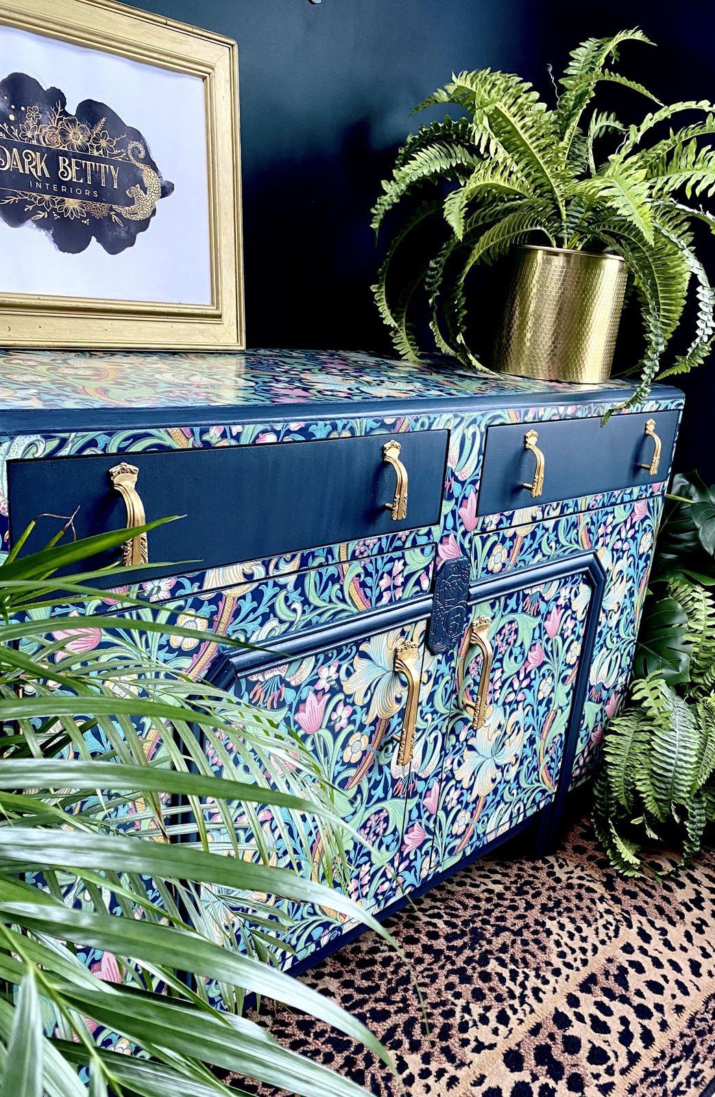 photo furniture Upcycled, Vintage, Art Deco , 1950s Sideboard, Tv Unit , William Morris Print , Living Room, Dining Room Storage.