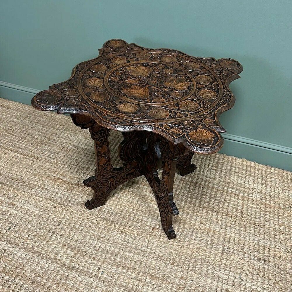 Rare Anglo Indian Antique Carved Table photo vintage