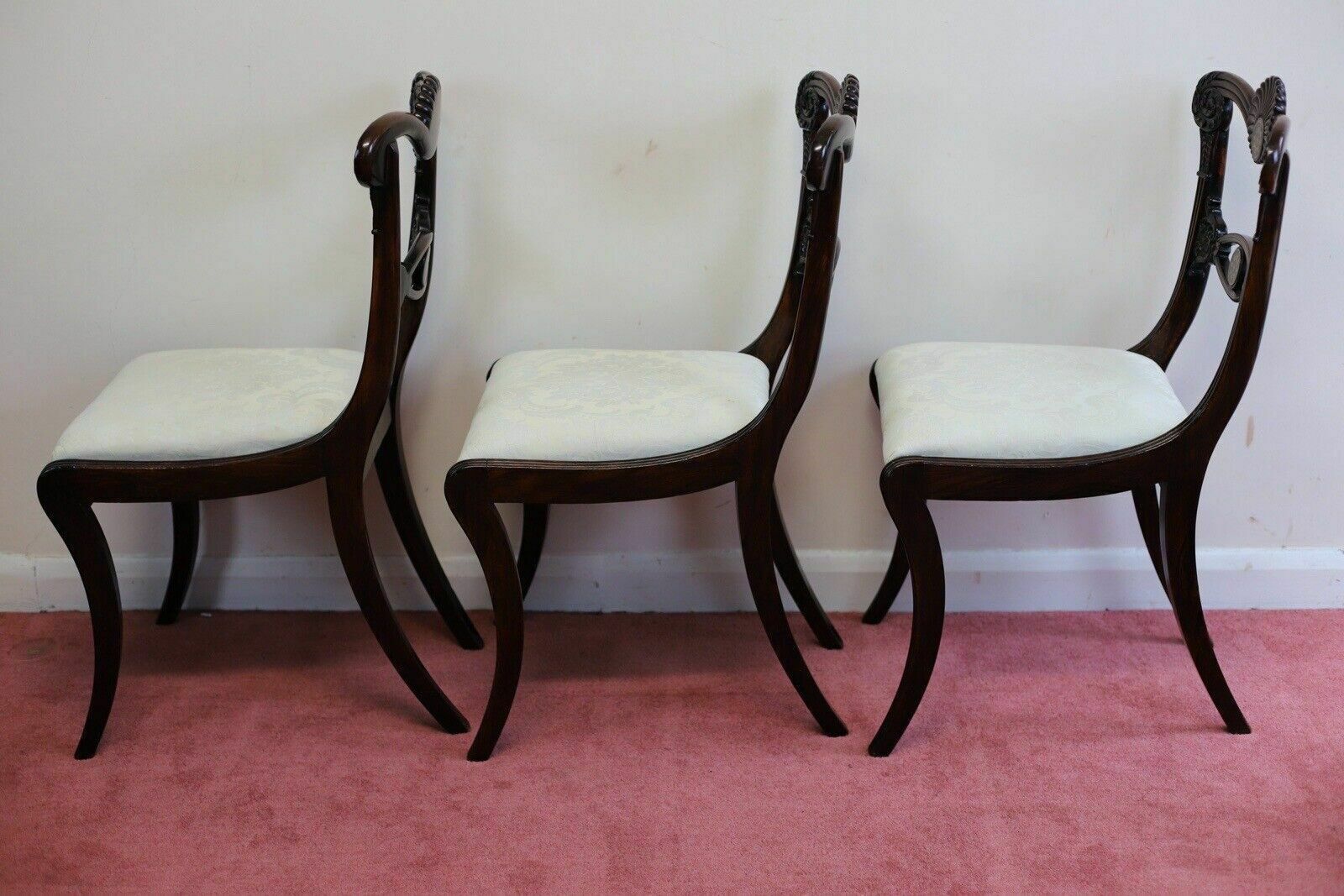 Beautiful Set Of Six Regency Rosewood And Brass Inlaid Dining Chairs photo Furniture