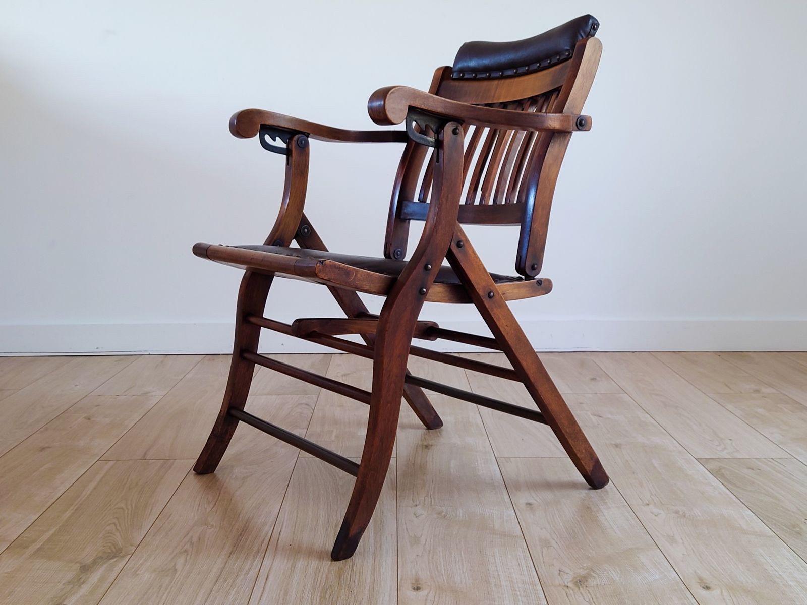 Furniture Campaign Chair With Adjustable Upholstered Headrest Circa 1890 X1 photo