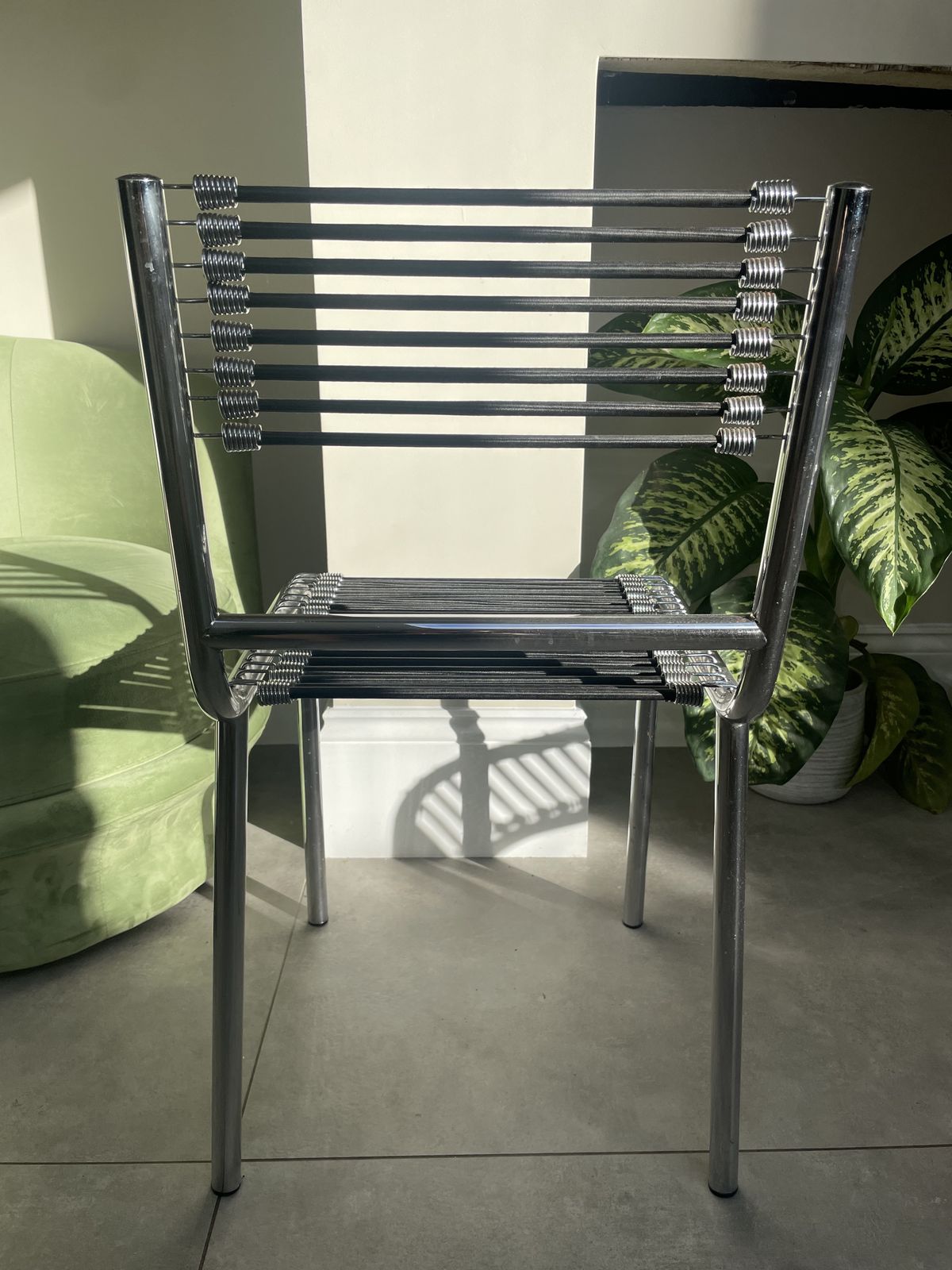 Set Of 4 René Herbst 'Sandows' Chairs Steel And Cord Design 1928 Produced 1970s photo vintage