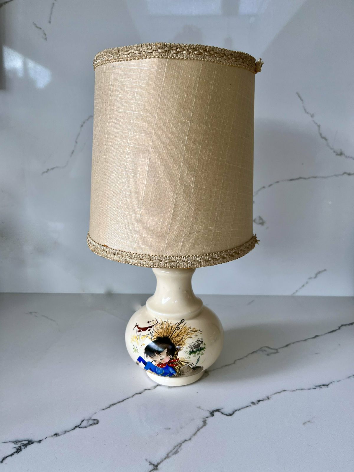 Vintage 1960s Hand Painted Childrens Lamp photo vinterior