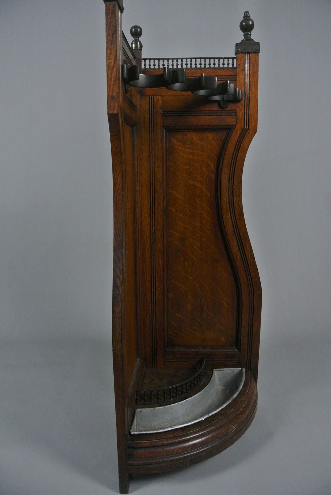 Victorian Arts And Crafts Oak And Bronze Corner Stick Stand C. 1880