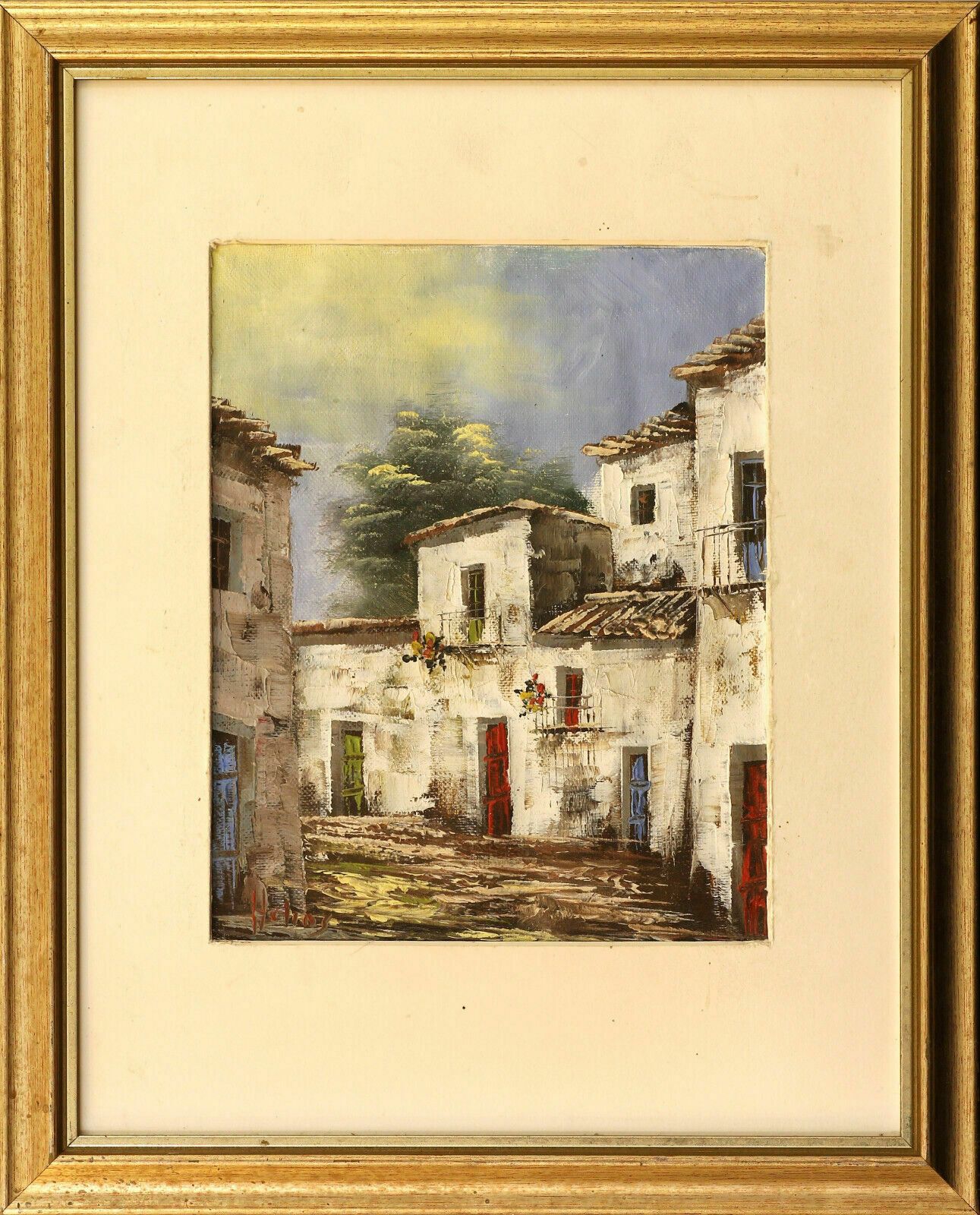Oil Painting By Helios Gisbert. Mediterranean Houses