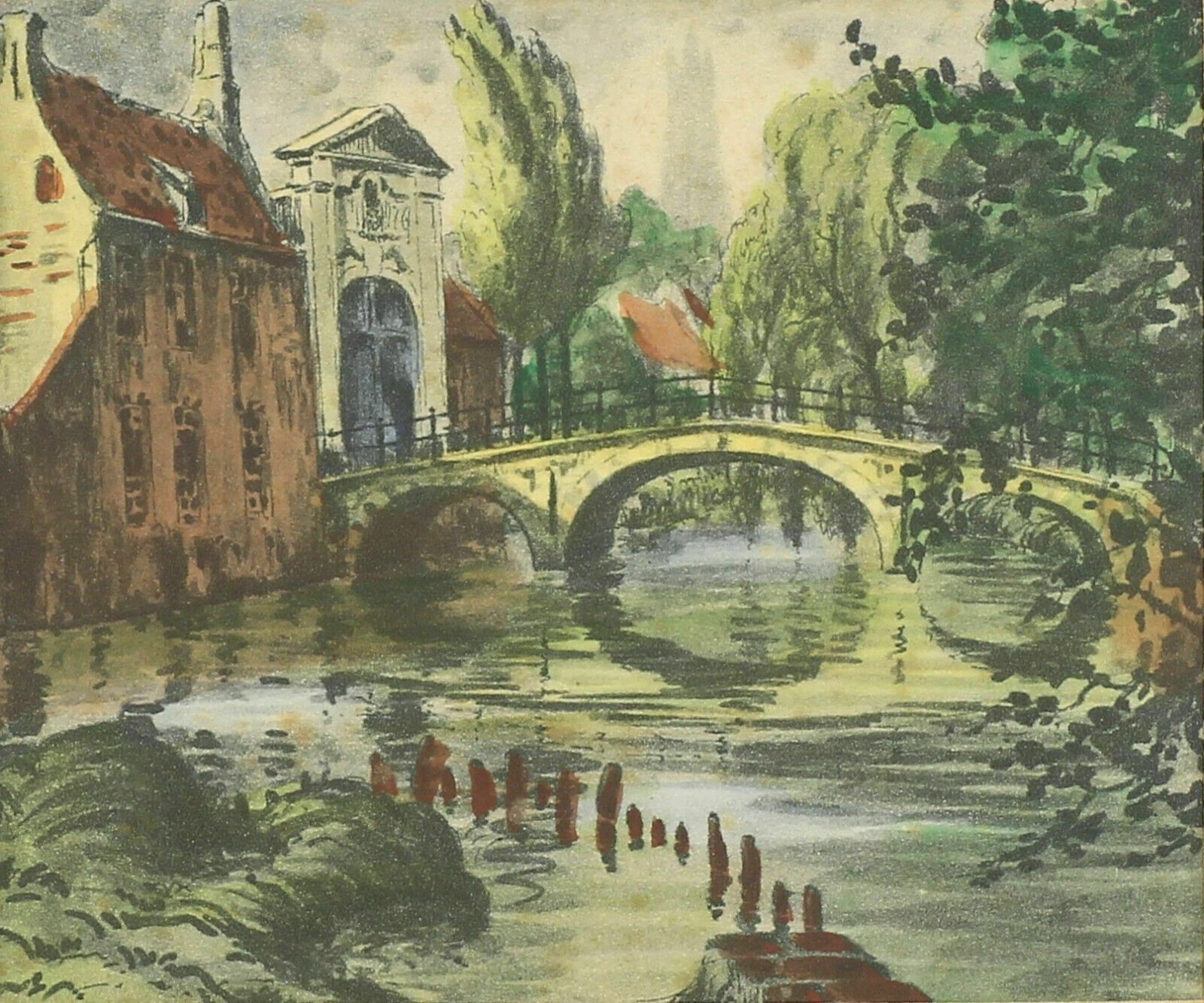 Watercolour Of Beguinage Bridge In Bruges photo furniture