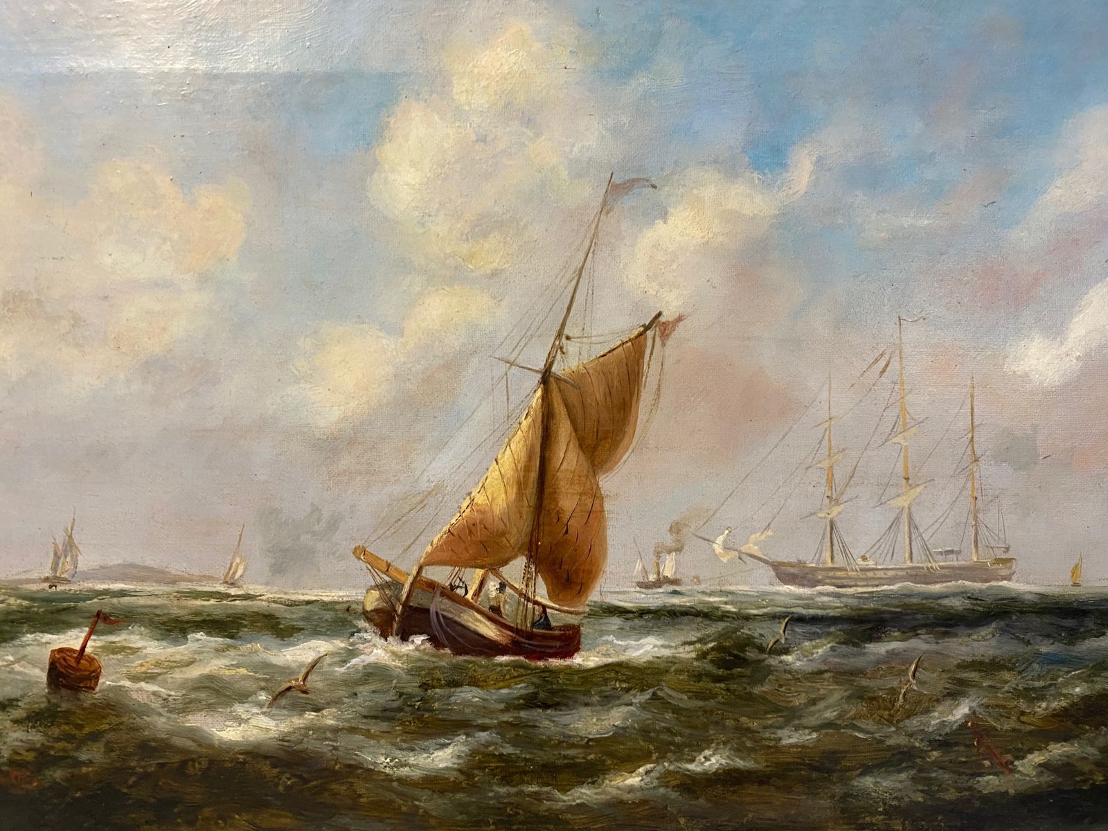 Oil Painting   19th Century Seascape Signed J Wilson photo vinterior