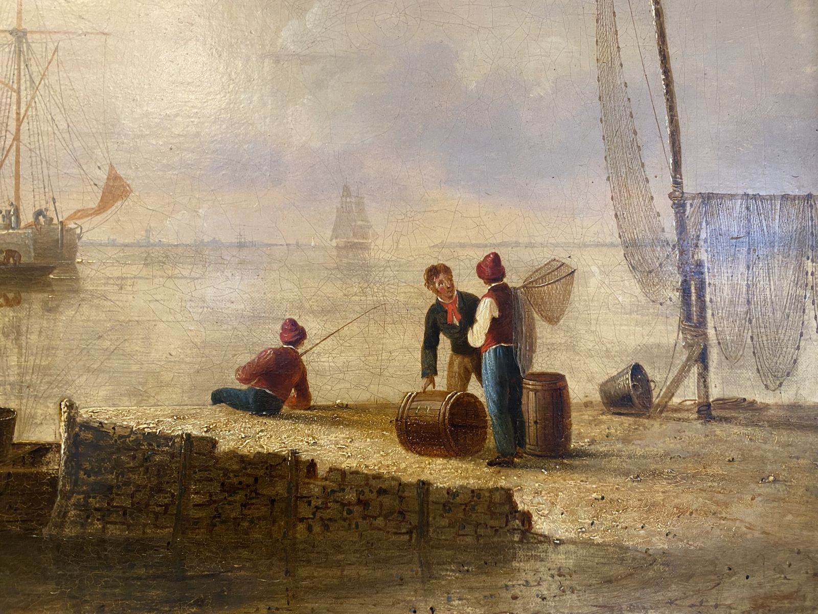 Oil Painting   Early 19th Century Landscape Of A Harbour photo furniture