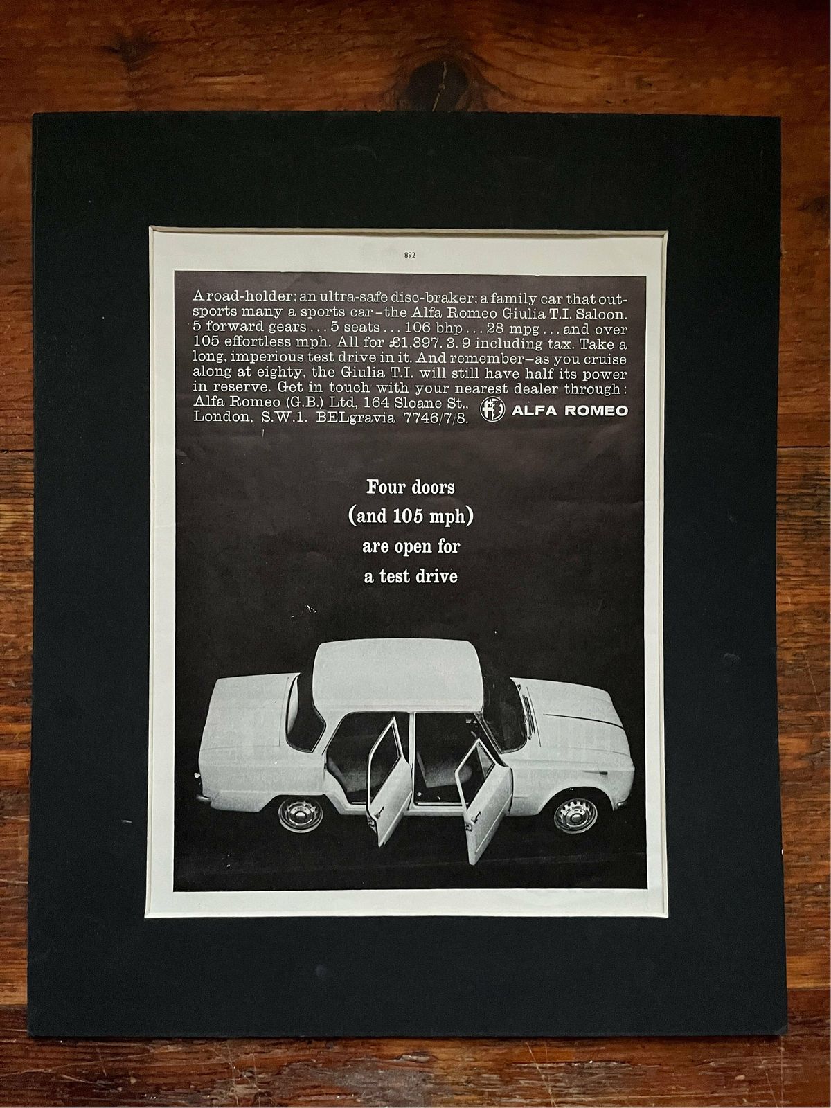 Alfa Romeo Giulia Original Advertising Print 1965