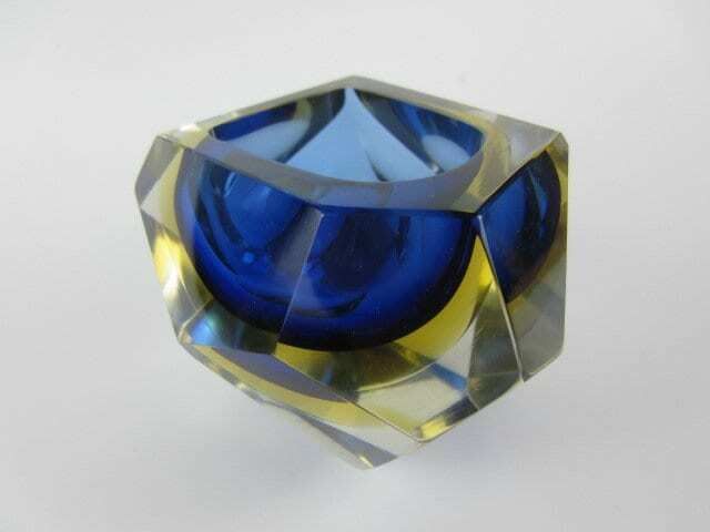 photo furniture Murano Crystal Glass Sommerso Faceted Sculptural Bowl Flavio Poli 60s Italy Rare