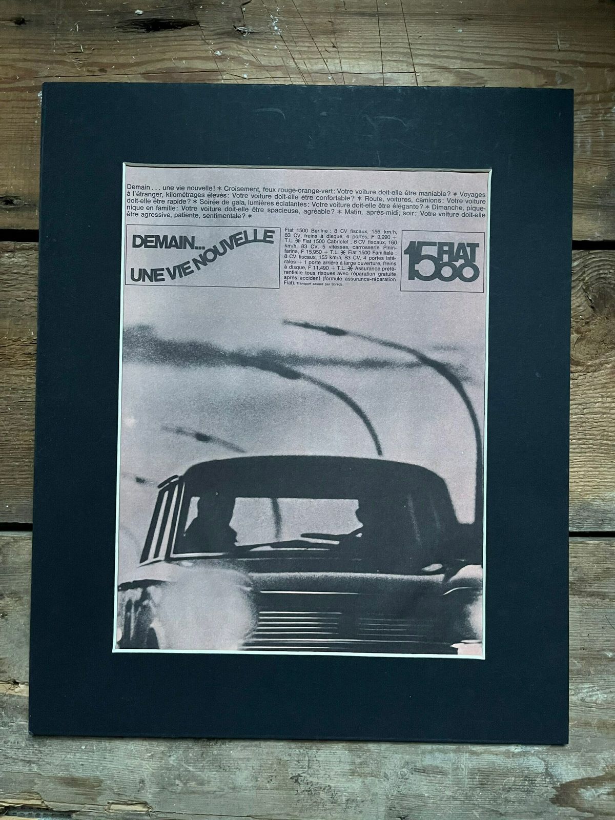 Fiat 1500 Original Vintage French Advertising Print 1965
