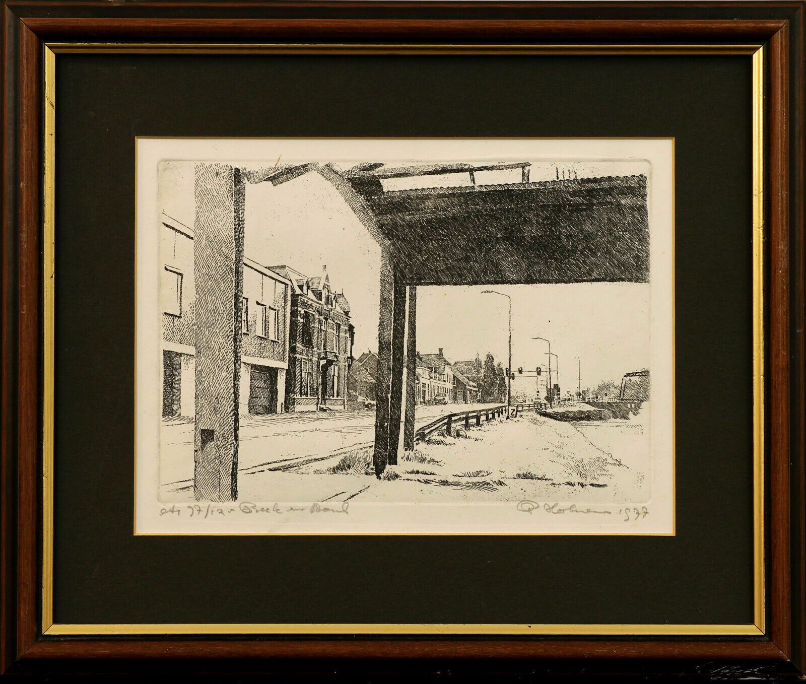Etching By P. Holman. Dutch Street Scene