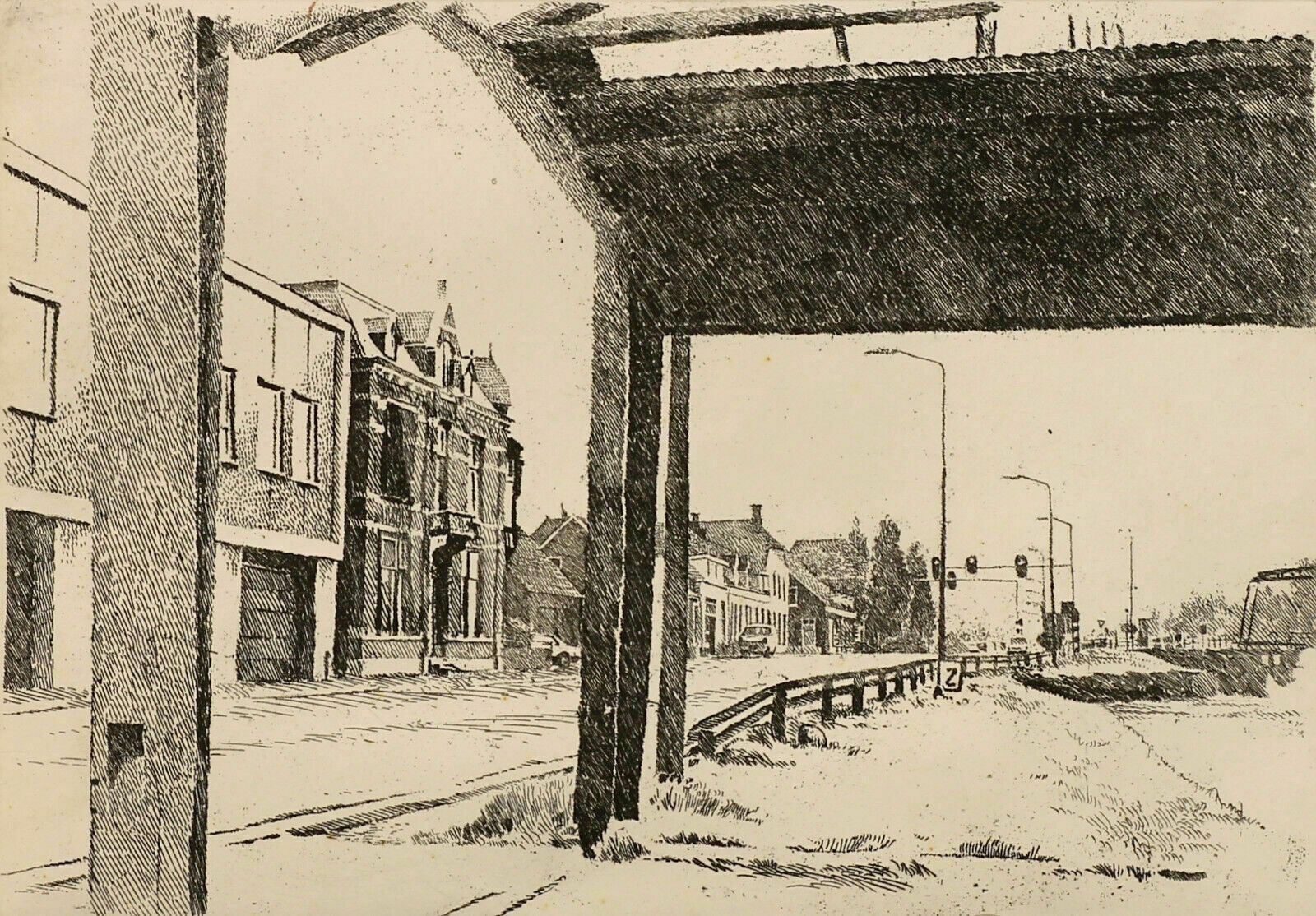 Etching By P. Holman. Dutch Street Scene photo furniture