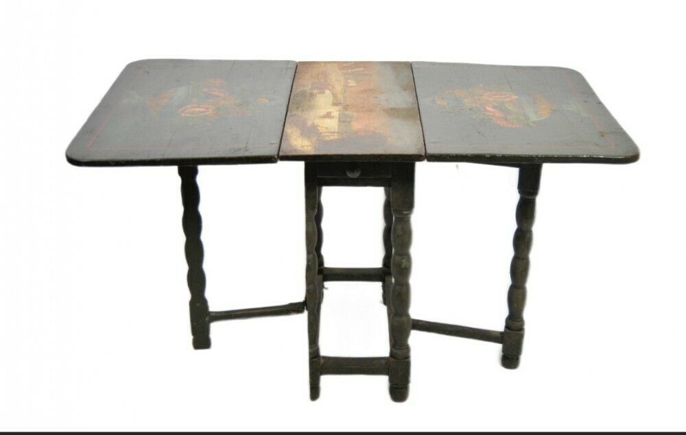A C17th Dutch Hindeloopen Oak Drop Leaf Table Of Small Size, With Painted Leaves And Top