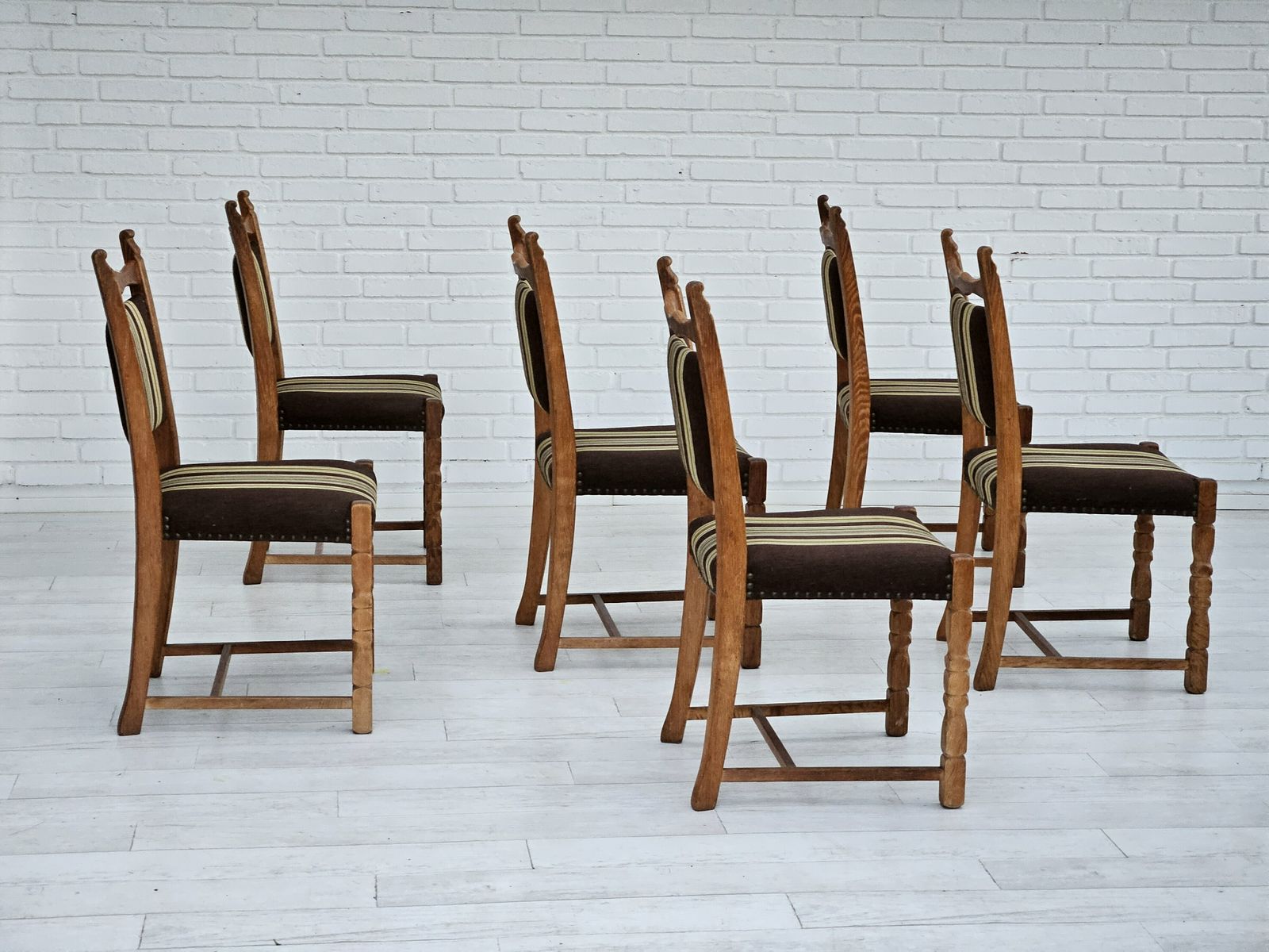 Ca. Jaren 1970 – Set Van 6 Deense Eetkamerstoelen, Goede Staat, Eikenhout. photo 1290.0