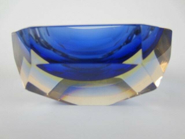 Murano Crystal Glass 4 X Sommerso Faceted Sculptural Bowl By Flavio Poli, 60s photo furniture