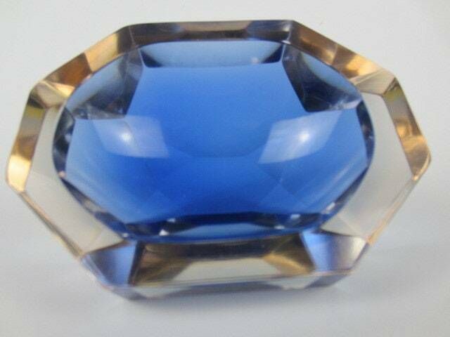 photo for sale Murano Crystal Glass 4 X Sommerso Faceted Sculptural Bowl By Flavio Poli, 60s
