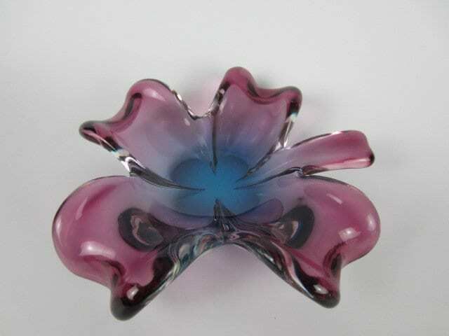 Seguso Purple And Blue Murano Sommerso Lucky 4 Leaf Clover Shape Bowl Dish 60s photo Home Decor