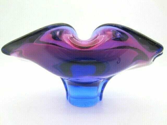Purple And Blue Art Glass Bowl Dish Freeform Sommerso Chribska photo 96.0