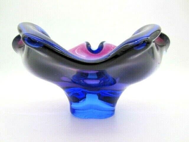 Purple And Blue Art Glass Bowl Dish Freeform Sommerso Chribska photo vinterior