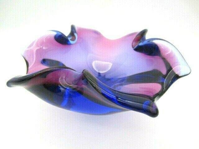 Purple And Blue Art Glass Bowl Dish Freeform Sommerso Chribska photo buy