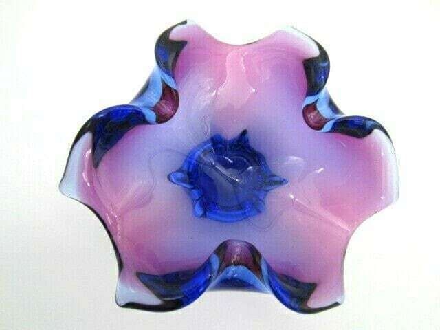 Purple And Blue Art Glass Bowl Dish Freeform Sommerso Chribska photo vintage