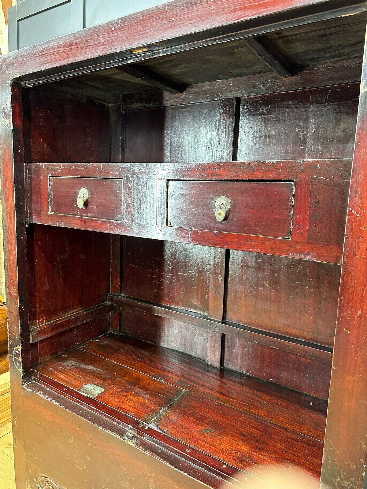 Antique Chinese Open Cabinet   Antique Display   Red Wedding Cabinet   Bookcase photo Furniture
