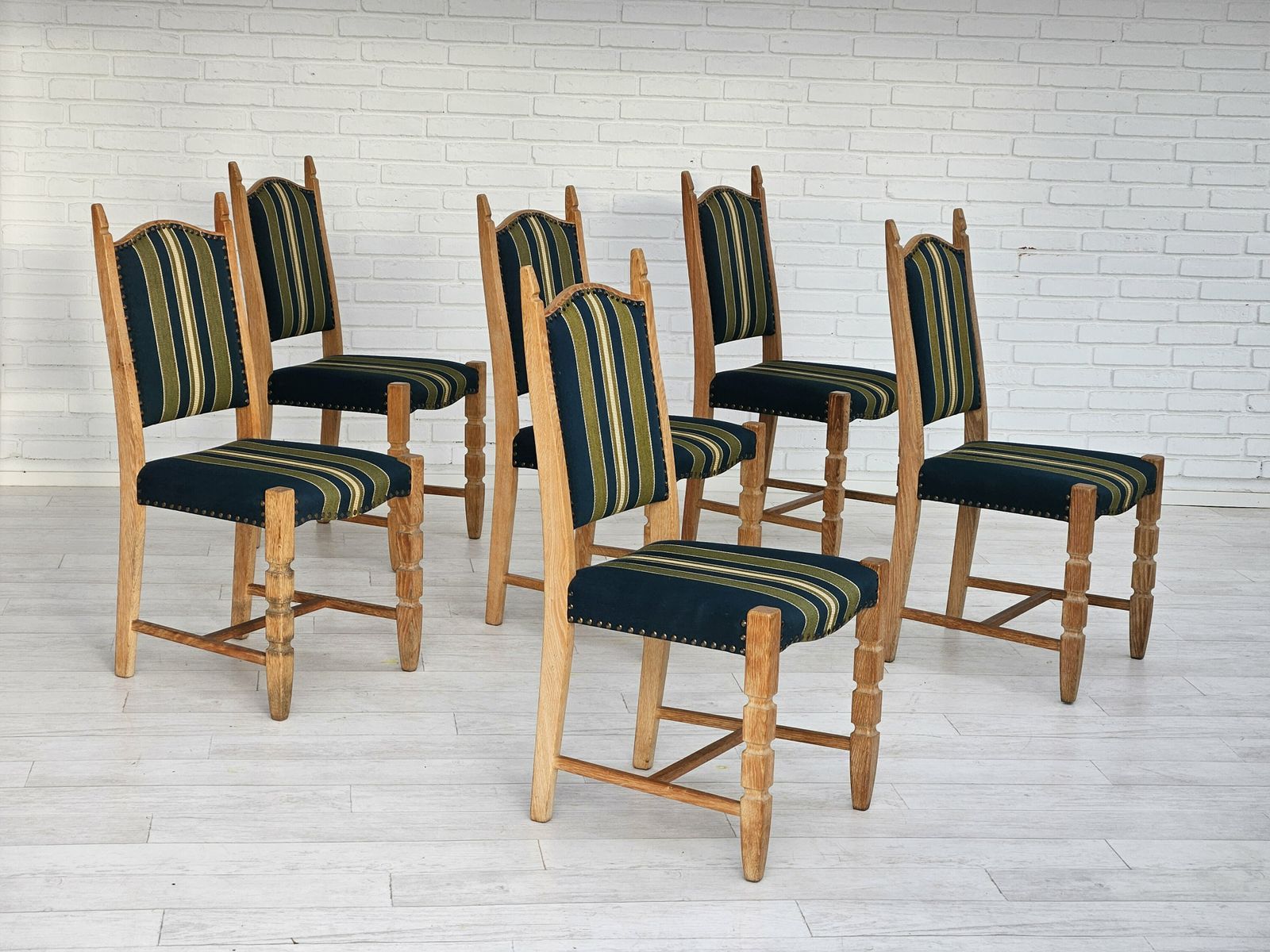 1970s, Set 6 Pcs Of Danish Dinning Chairs, Original Good Condition, Furniture Wool. photo buy