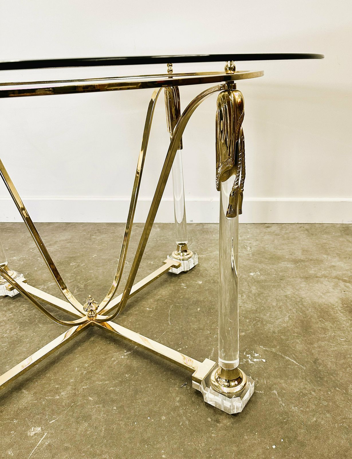 Brass And Lucite Dining Table With Beveled Glass Top, Italy 1980s. photo vintage