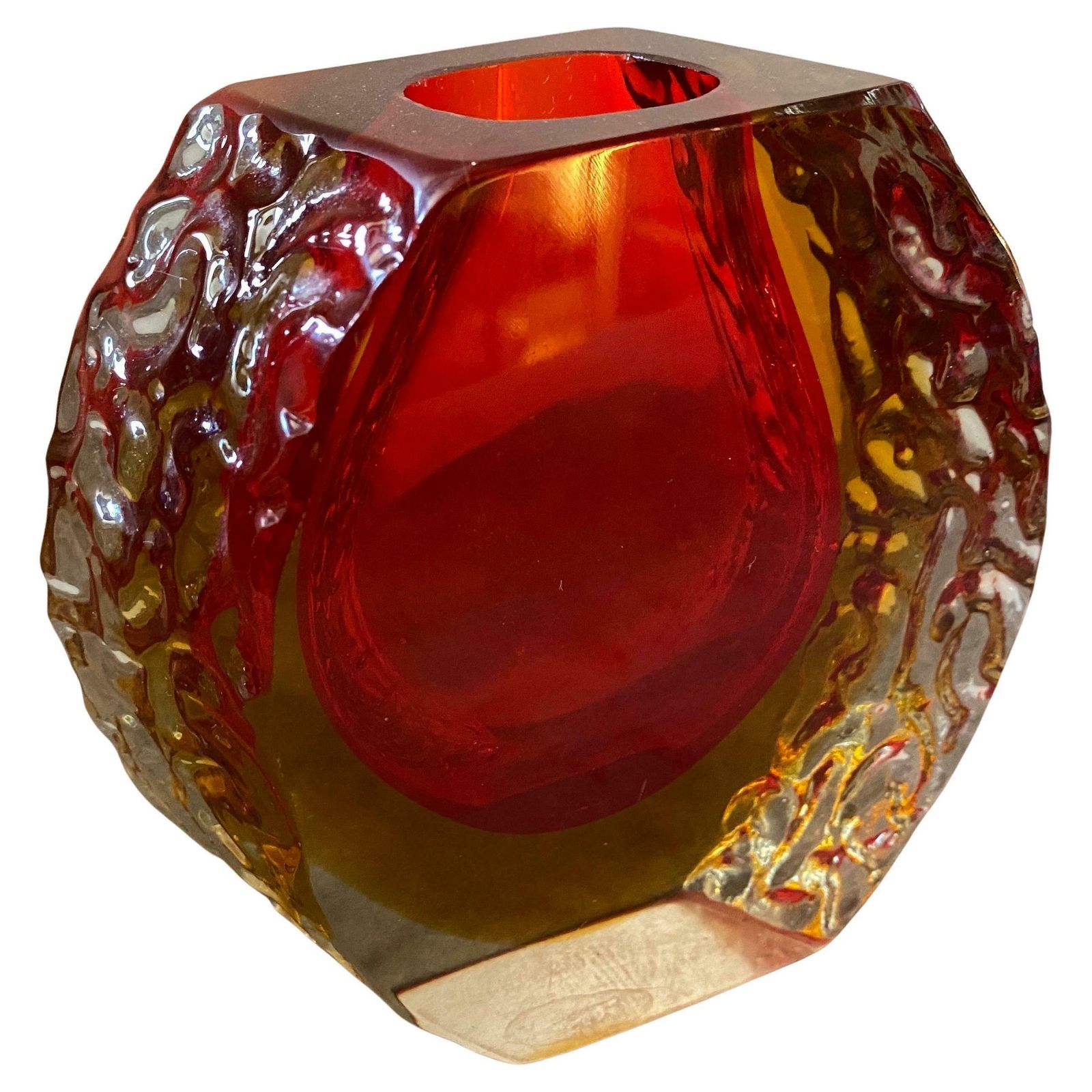 1960s Mandruzzato Mid Century Modern Red And Yellow Sommerso Murano Glass Vase